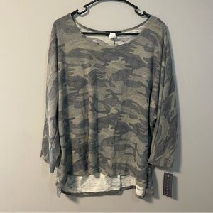 NWT Ashley Blue Camouflage Print Women's Top 3XL Blouse Casual Camo Country